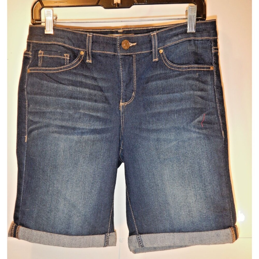 Vintage America Blues Boho Bermuda Denim Shorts Womens 6/28 Dark Wash Cuffed